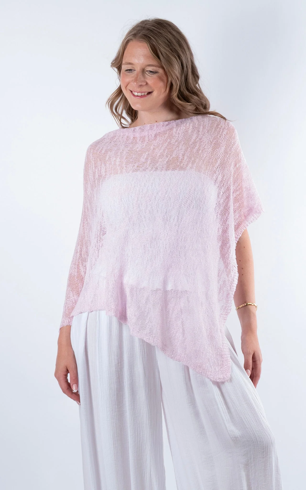 Fine Knit Poncho | Pale Pink