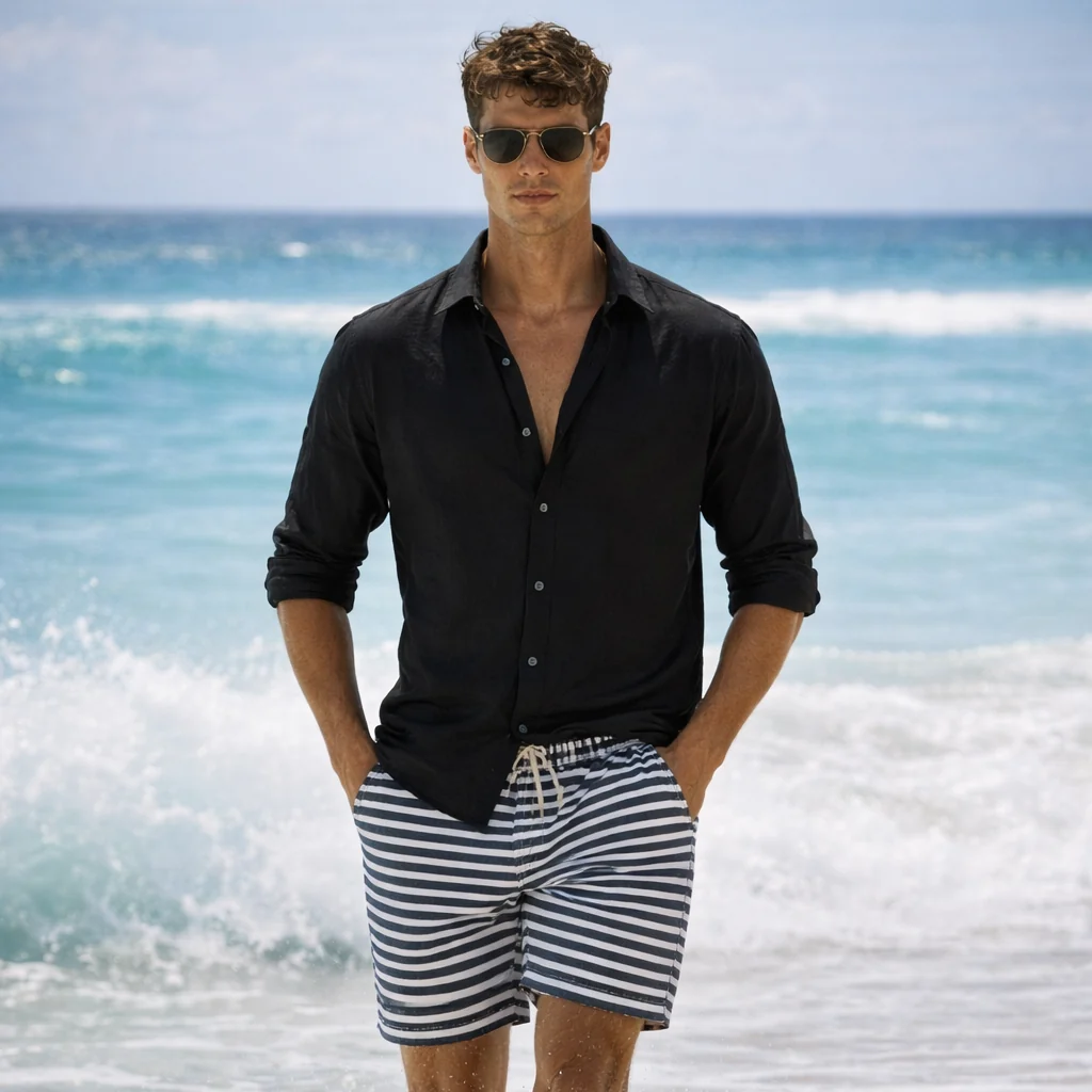 Leinen-Sommerhemd �C Button-Down mit Krempel?rmeln f��r Herren