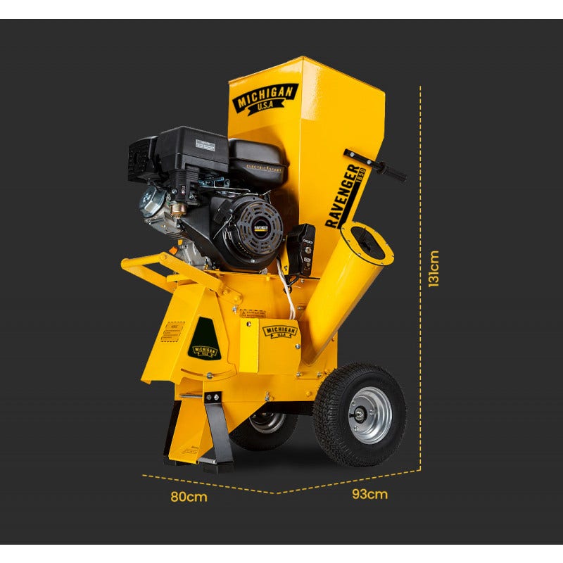 MICHIGAN 18HP 420cc Petrol Commercial Wood Chipper, Electric Key Start, Tree Mulcher - Ravenger 1850