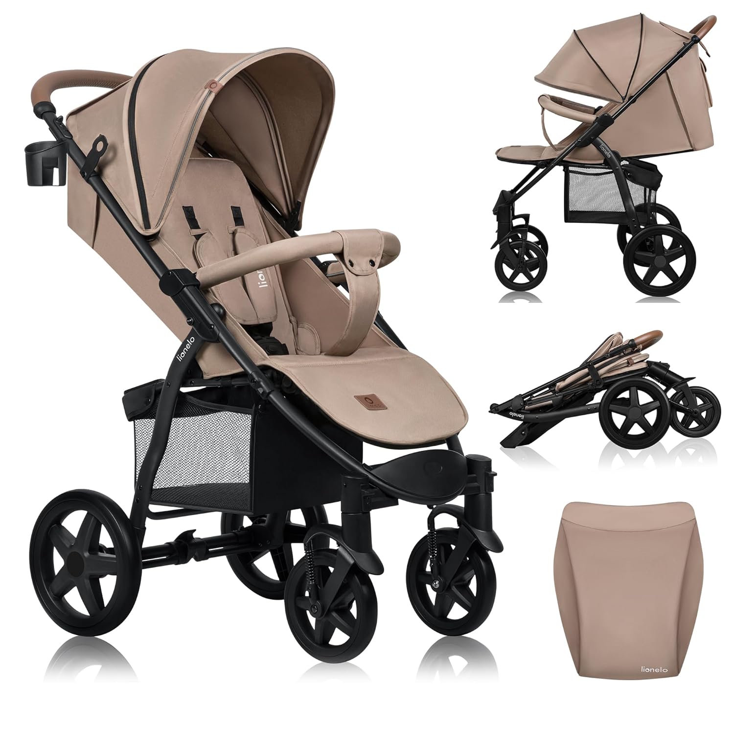LIONELO Annet Plus Buggy bis 22 kg mit Liegefunktion, Kinderwagen klein zusammenklappbar mit Zubehör, Eva-Schaum-Räder, Moskitonetz, Fußdecke Getränkehalter, Korb