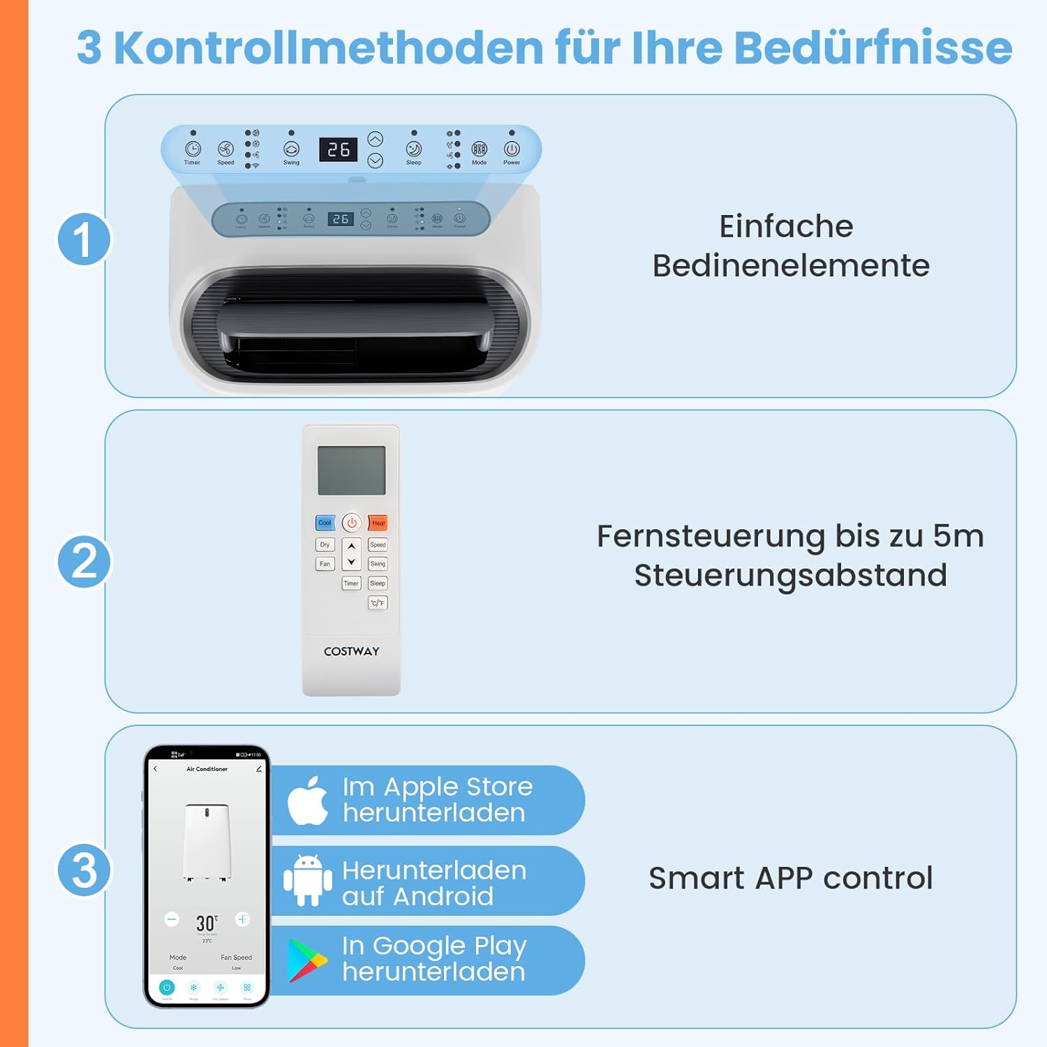 COSTWAY Klimaanlage mobil 16000BTU, Klimagerät mit Abluftschlauch, 5 in 1 Kühlen & Heizen & Entfeuchten & Belüften & Schlafmodus für Räume bis zu 150 m³, Fernbedienung/App, 24H Timer, 4700W, ≤57dB