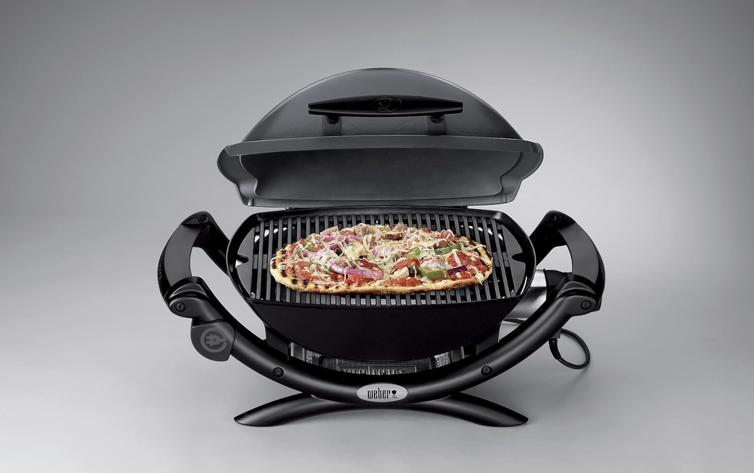 Weber Q1400 Elektrogrill, 43 x 32cm Grillfäche, portabler BBQ Grill, 2-geteilter porzellanemaillierter Guss-Grillrost, Aluminiumguss Deckel & Gehäuse - Dark Grey (52020079)