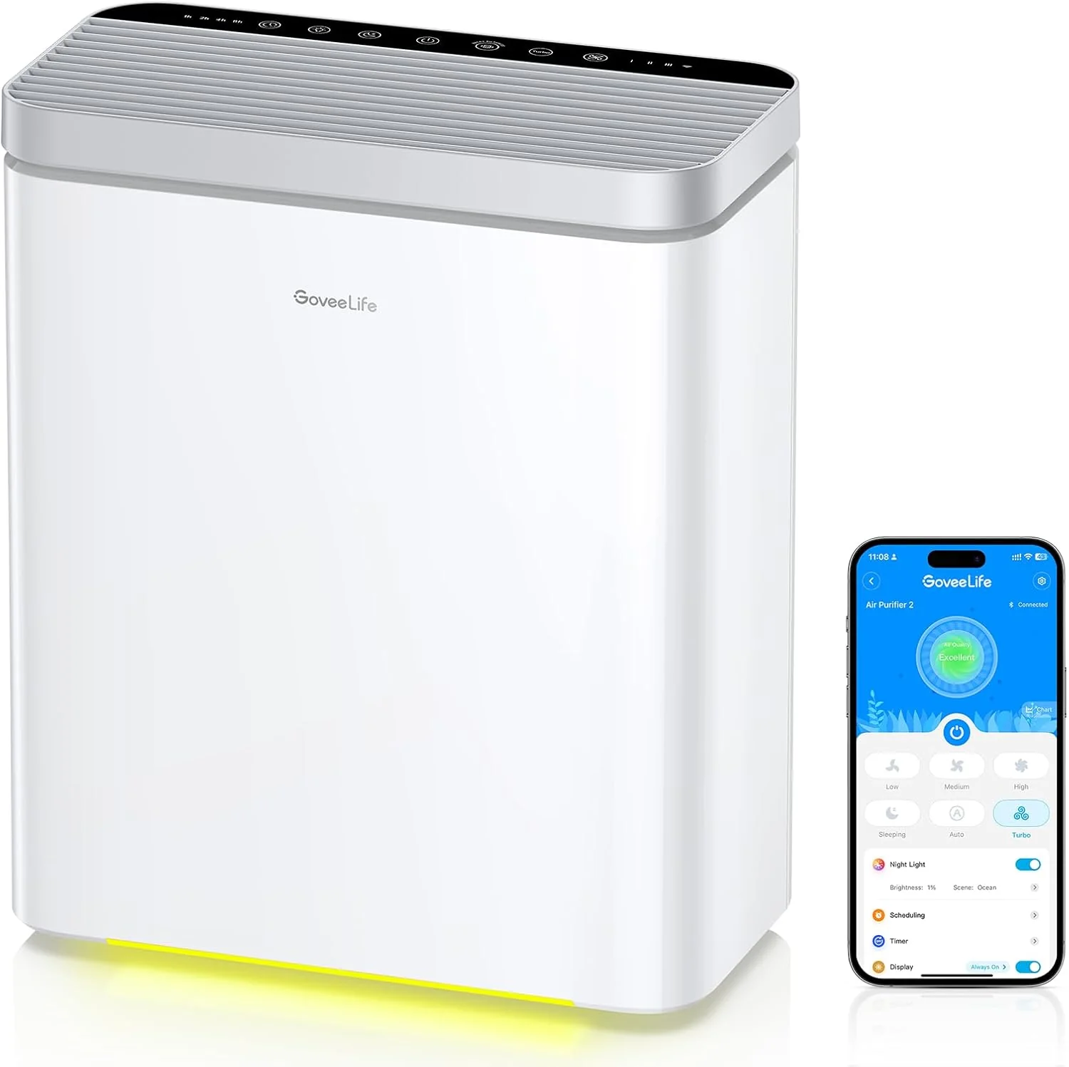 GoveeLife Smart Air Purifier for Home Large Rooms. Covers up to 1046 ft虏. PM2.5 Monitor. Sleep Mode. 3-in-1 Filter Air Purifier with App and Alexa Control for Pet Hair. Odors. Pollen and Smoke