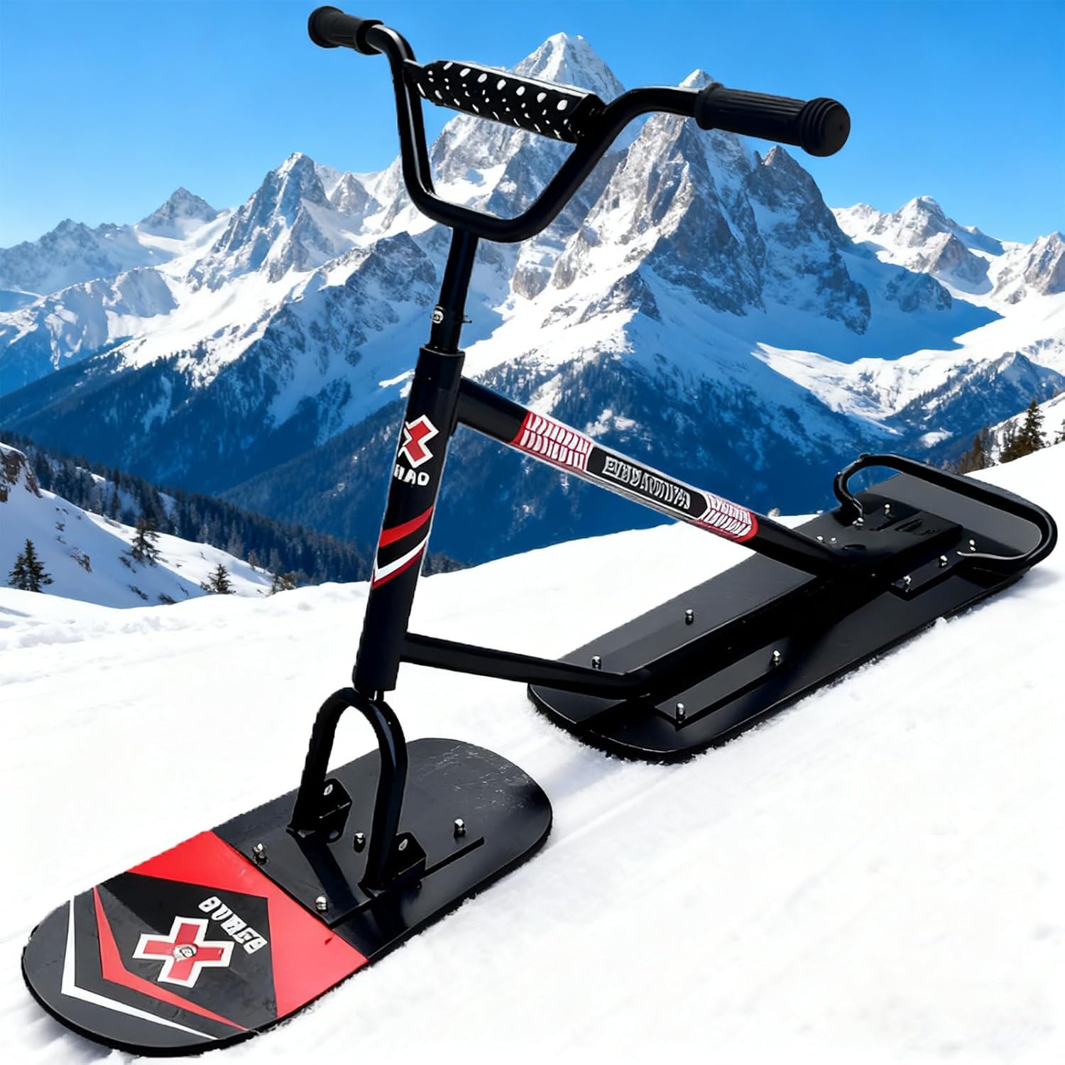 All-Terrain-Schlitten für Erwachsene | 360° drehbareres Ski mit Verstärkter Aluminiumrahmen | Schneeroller für Backcountry-Pisten, präparierte Hänge & Off-Road-Schneeabenteuer Black