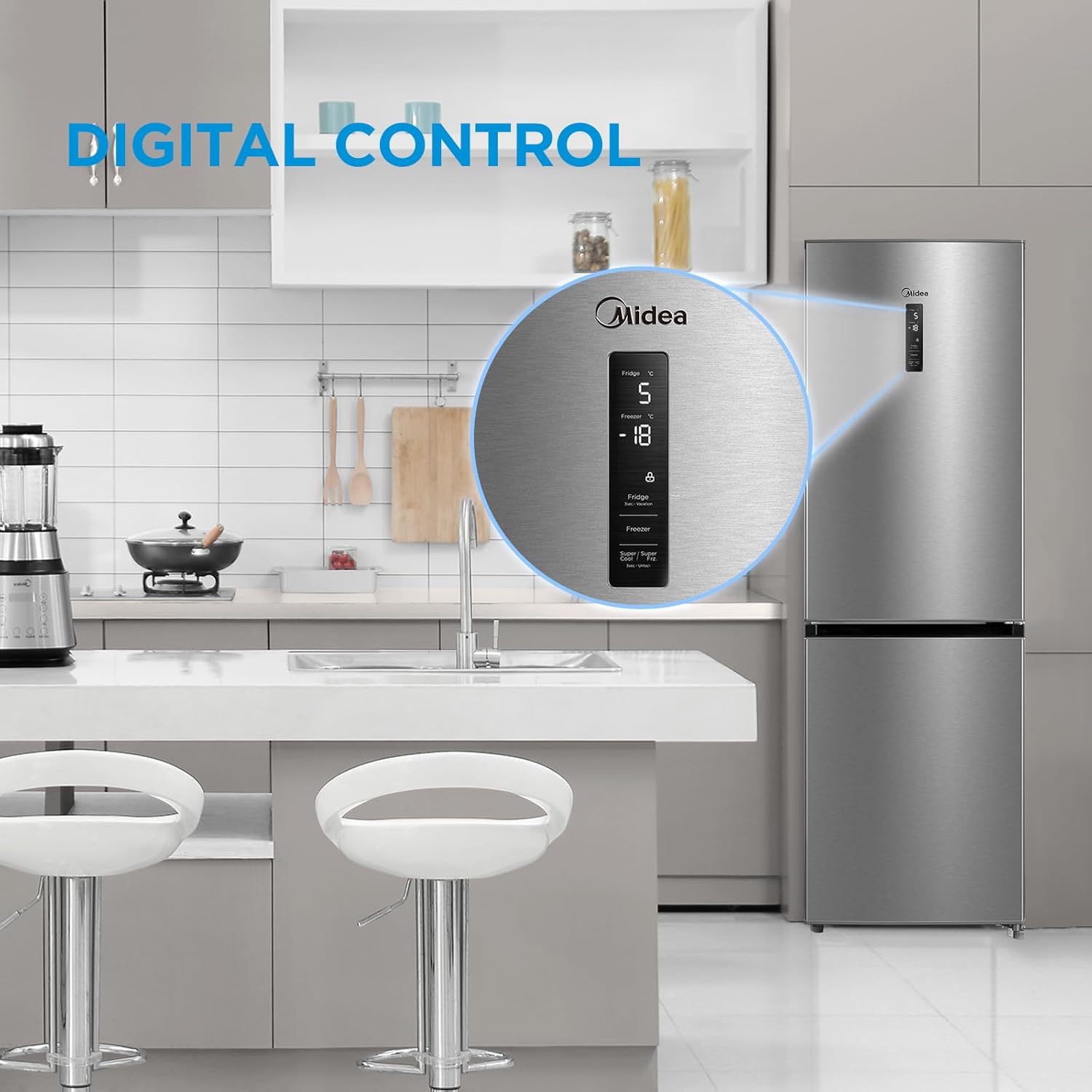 Midea MERB276FGE02A Fridge/Freezer Combination, 180 cm Height, NoFrost, Double Control, Super Cooling Function, 219 kWh per Year, Fridge Capacity 199 L, 71 L Freezer Capacity