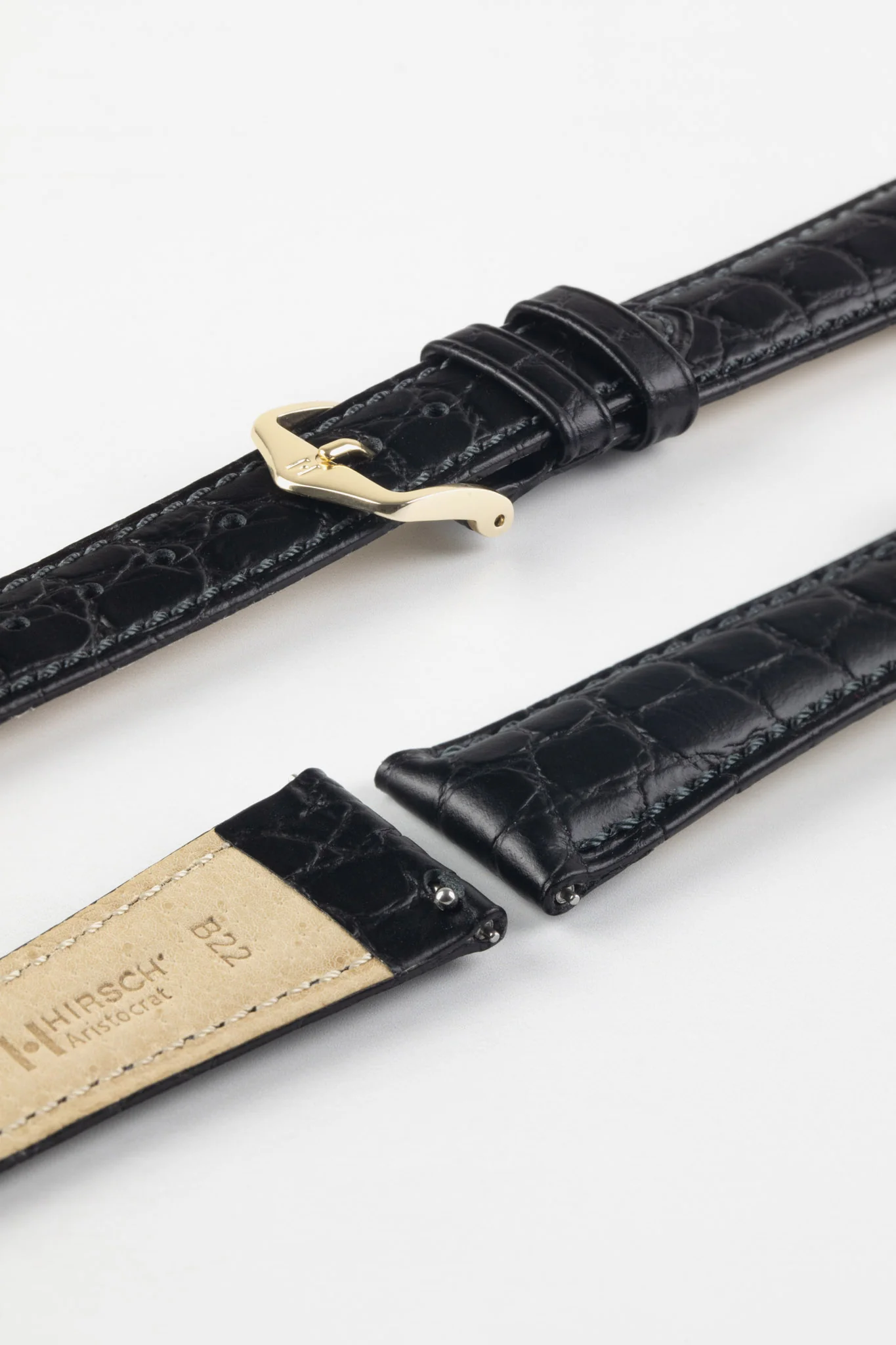 Hirsch ARISTOCRAT Croco-Embossed Leather Watch Strap in BLACK