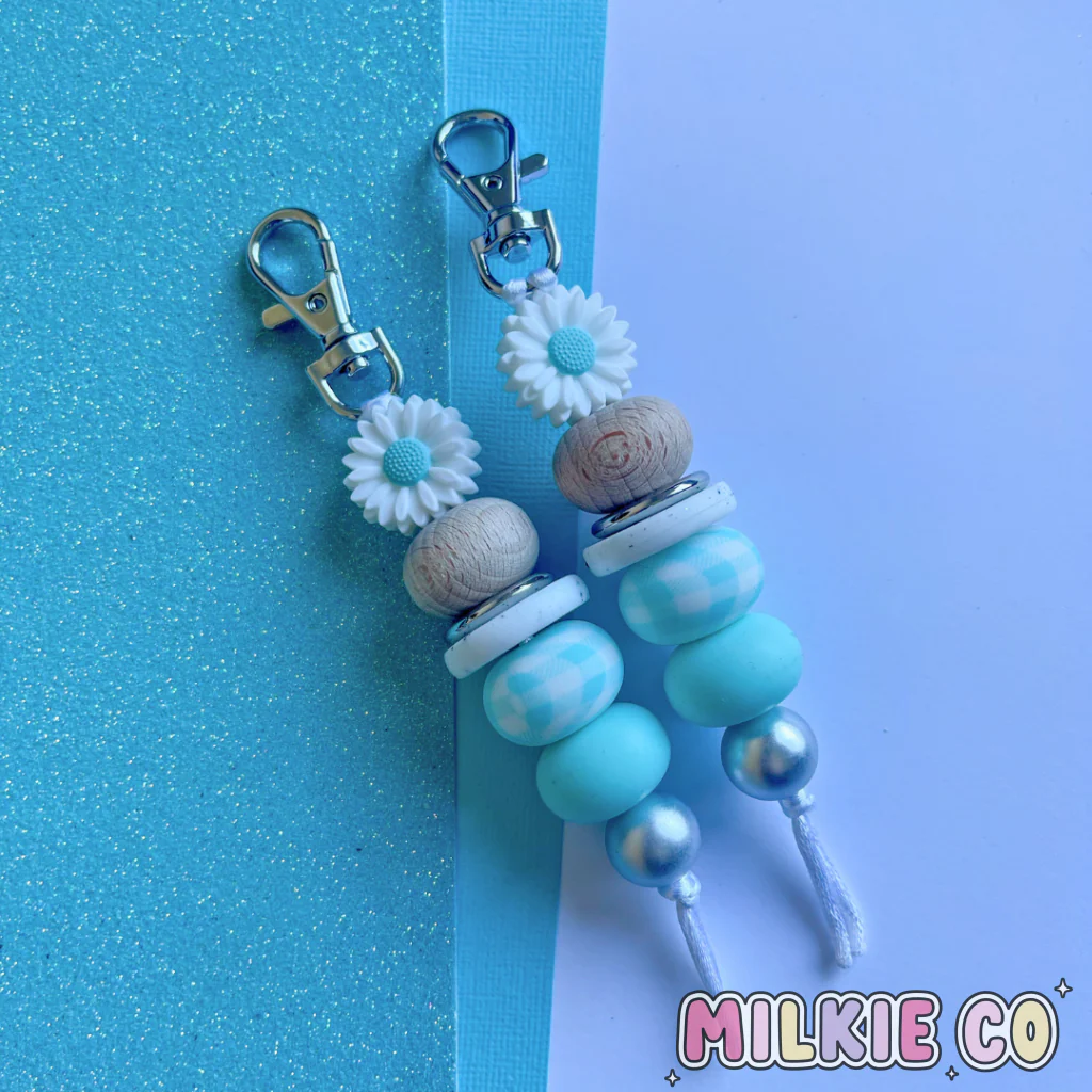 Aqua Bloom Beaded Keychain