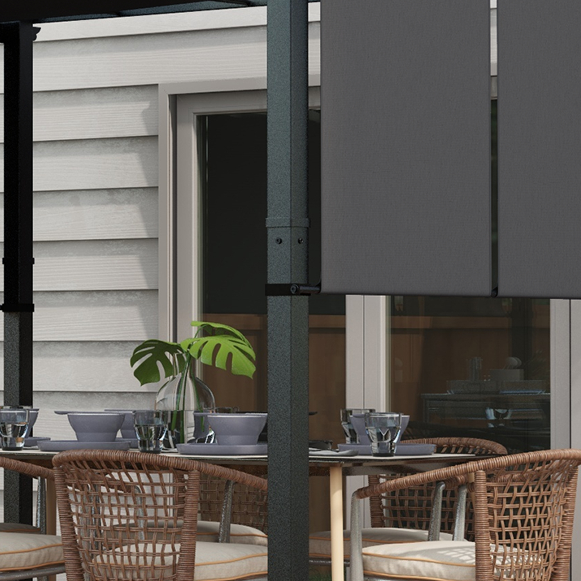 Zonnescherm Markies. Pergola, weerbestendig, inclusief bevestigingsmateriaal, 3 x 3,5 m, Donkergrijs