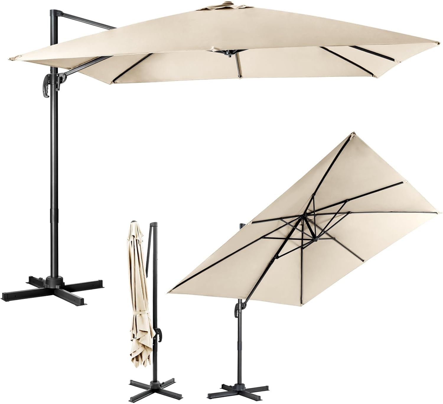 COSTWAY Parasol przeciwsłoneczny, kwadratowy, 300 x 300 cm, z korbą, parasol ogrodowy, wychylny, obracany o 360°, duży parasol tarasowy, do ogrodu, tarasu, kawiarni
