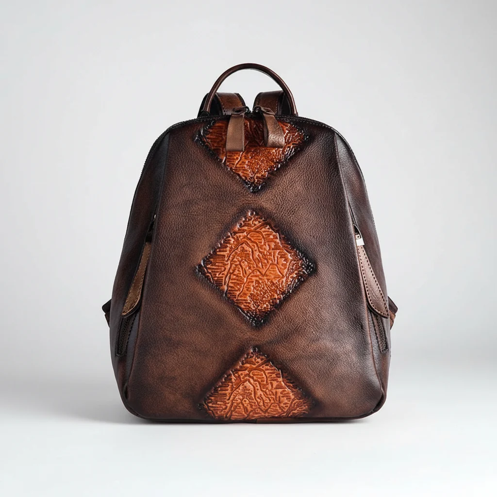 Womens Funky Brown Leather Backpack Purse Vintage Backpacks for Women