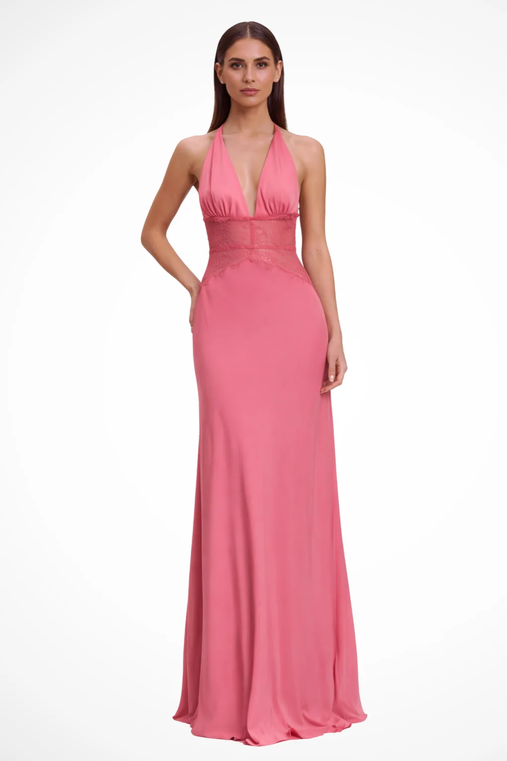 R��ckenfreies Maxikleid f��r Damen | Neckholder Abendkleid mit tiefem Ausschnitt & Spitze | Elegantes Kleid f��r Hochzeitsg?ste