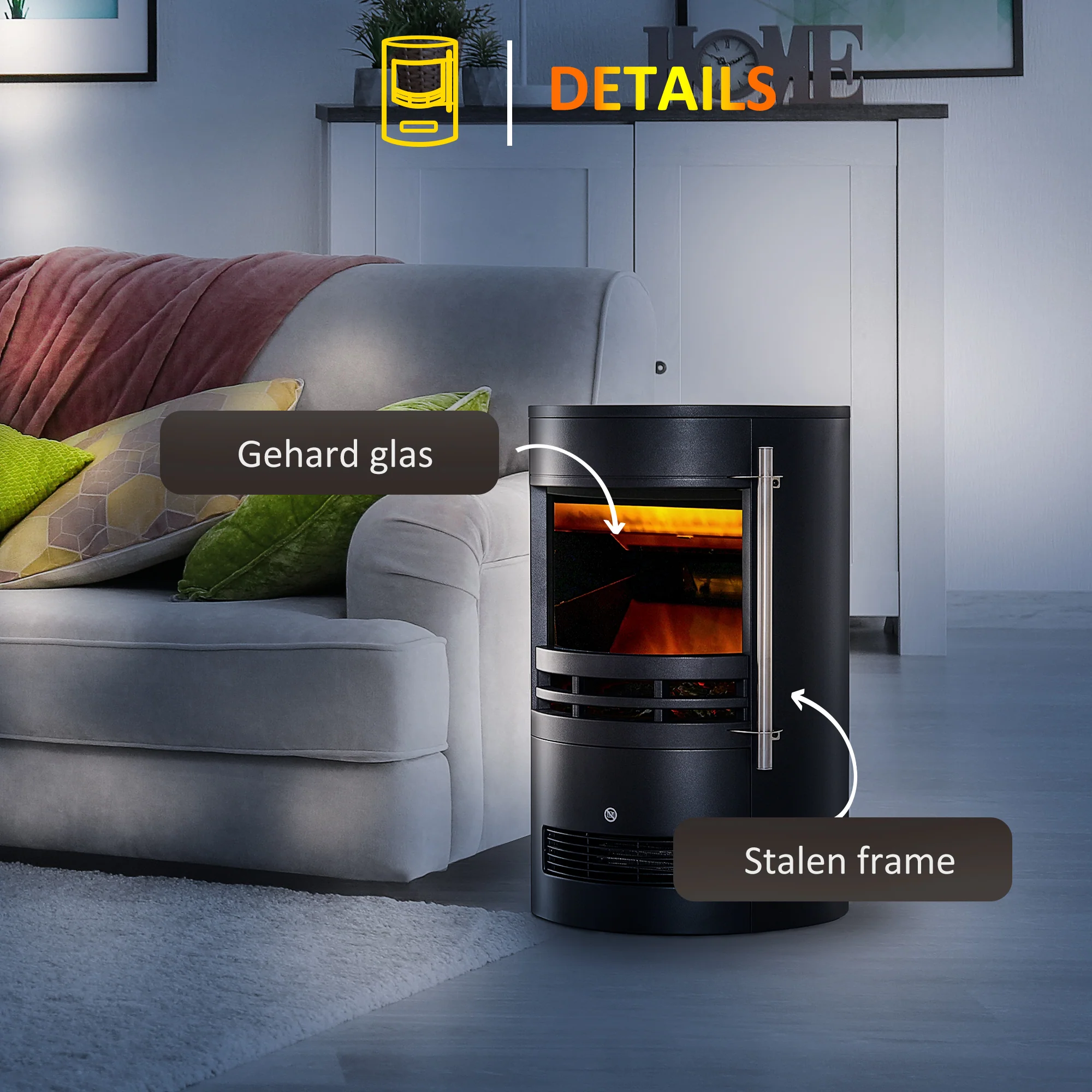 HOMCOM LED Elektrische kachel met vlameffect wandkachel vrijstaande haard haardkachel 900 / 1800 W
