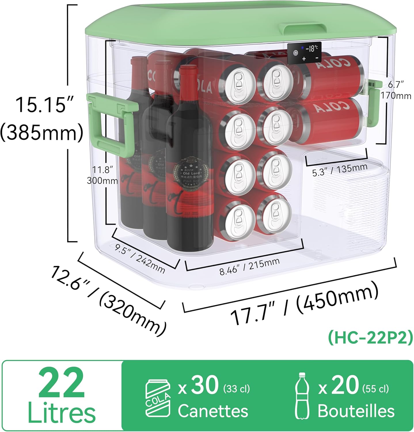BINGI Glacière Electrique Voiture 22L à Compression avec Refroidissement Rapide - Réfrigérateur Portable Jusqu‘à -18°C, 12V/24V/220V, Pour Camping-Car, Van, Camion, Bateau, Voiture, Maison, Camping