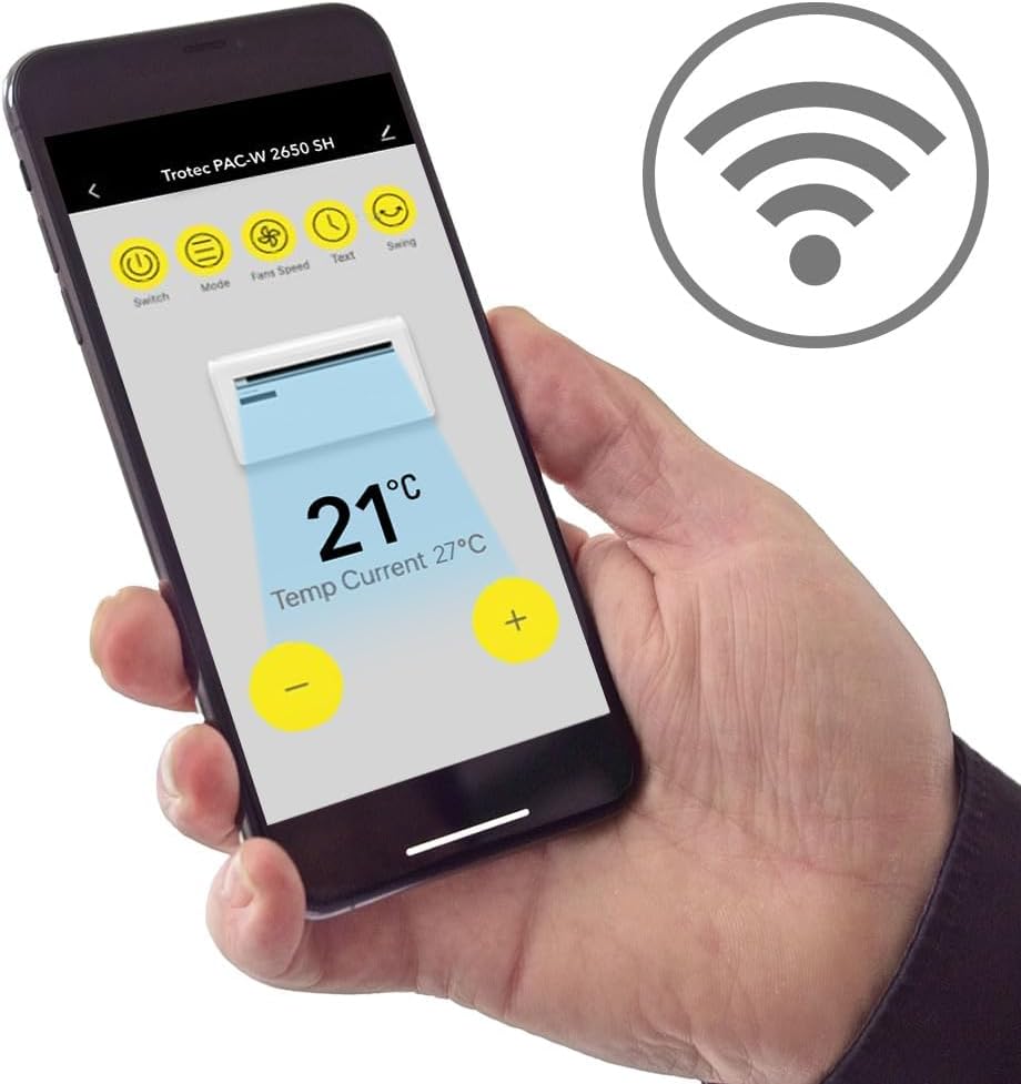 TROTEC Wandklimaanlage PAC-W 2650 SH – 4-in-1 Klimaanlage ohne Außengerät mit Heizfunktion, 2,6 kW Kühlleistung, WiFi-App-Steuerung, Inverter-Technologie, für Räume bis 34 m²