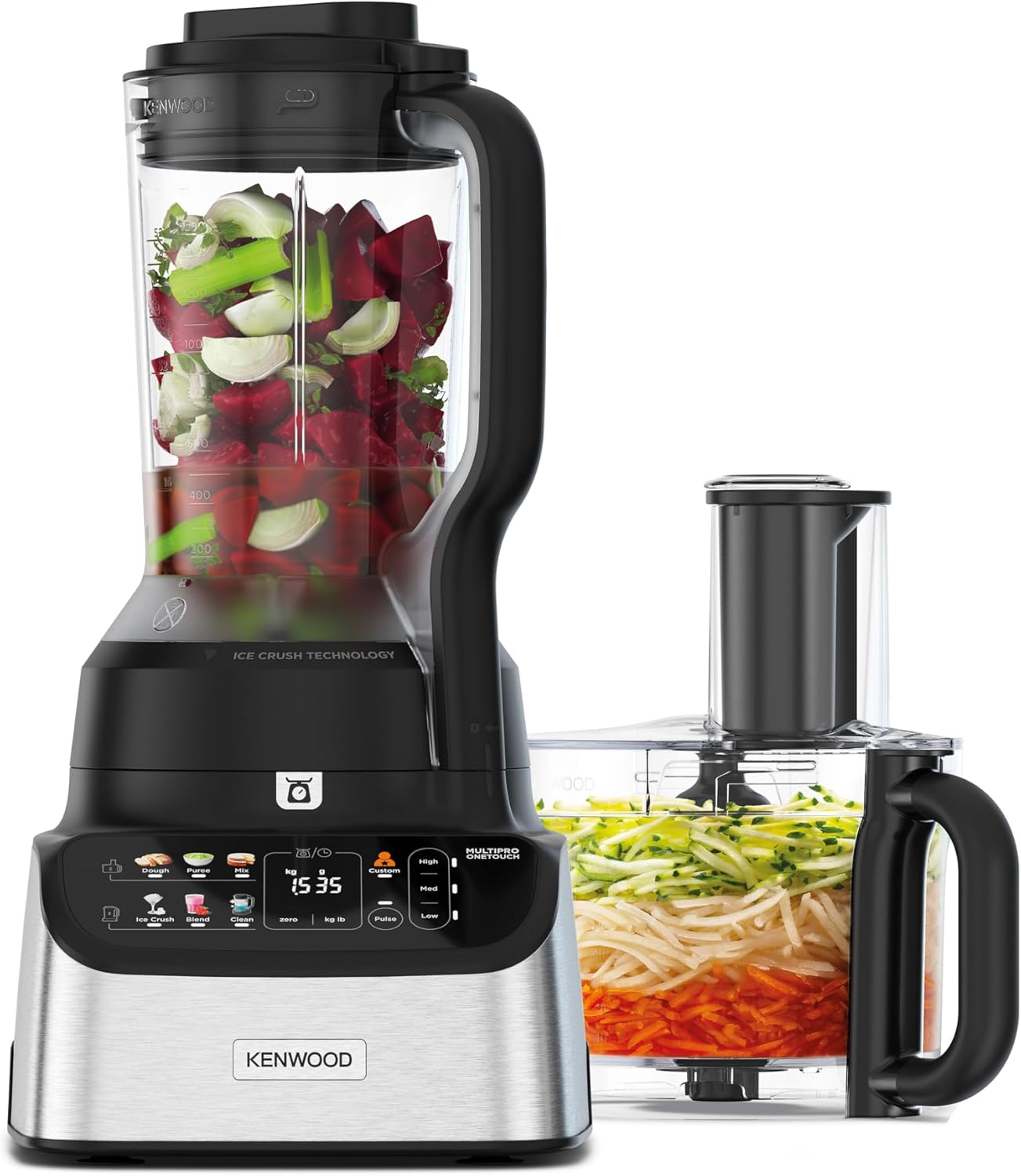 Kenwood MultiPro OneTouch FDM73.850SS – 3-in-1 Kompakt-Küchenmaschine & Mixer, 12 Zubehörteile, 6 Automatikprogramme, Variable Geschwindigkeit & Pulse-Funktion, Integrierte Waage, 1000 W, Silber