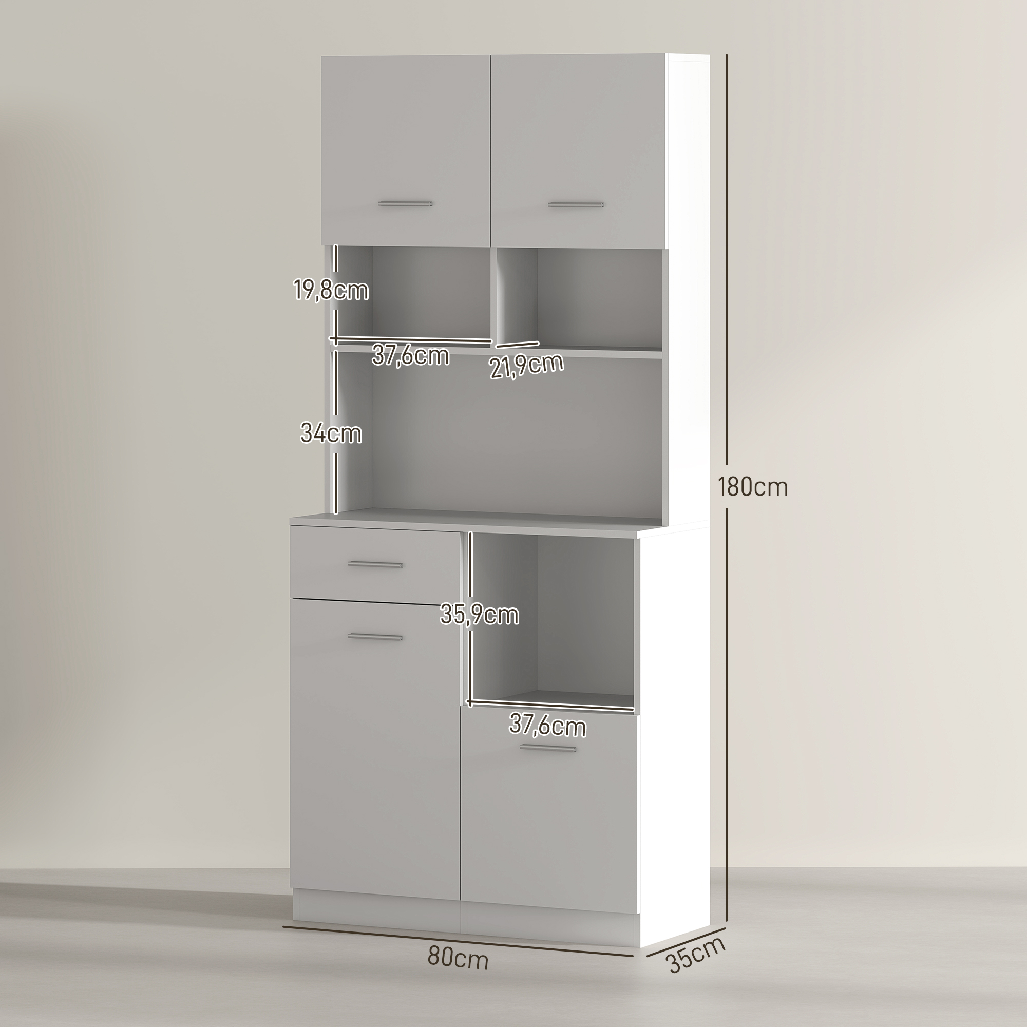 Buffetkast met Lade, Soft-Close Deuren, 80 x 35 x 180 cm - Wit