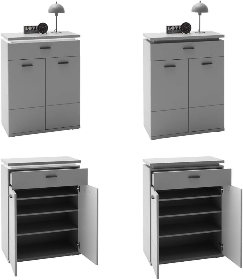 Lomadox Garderoben-Set 6-teilig mit LED-Beleuchtung in grau | Flurgarderobe in Arktis Grau, modern