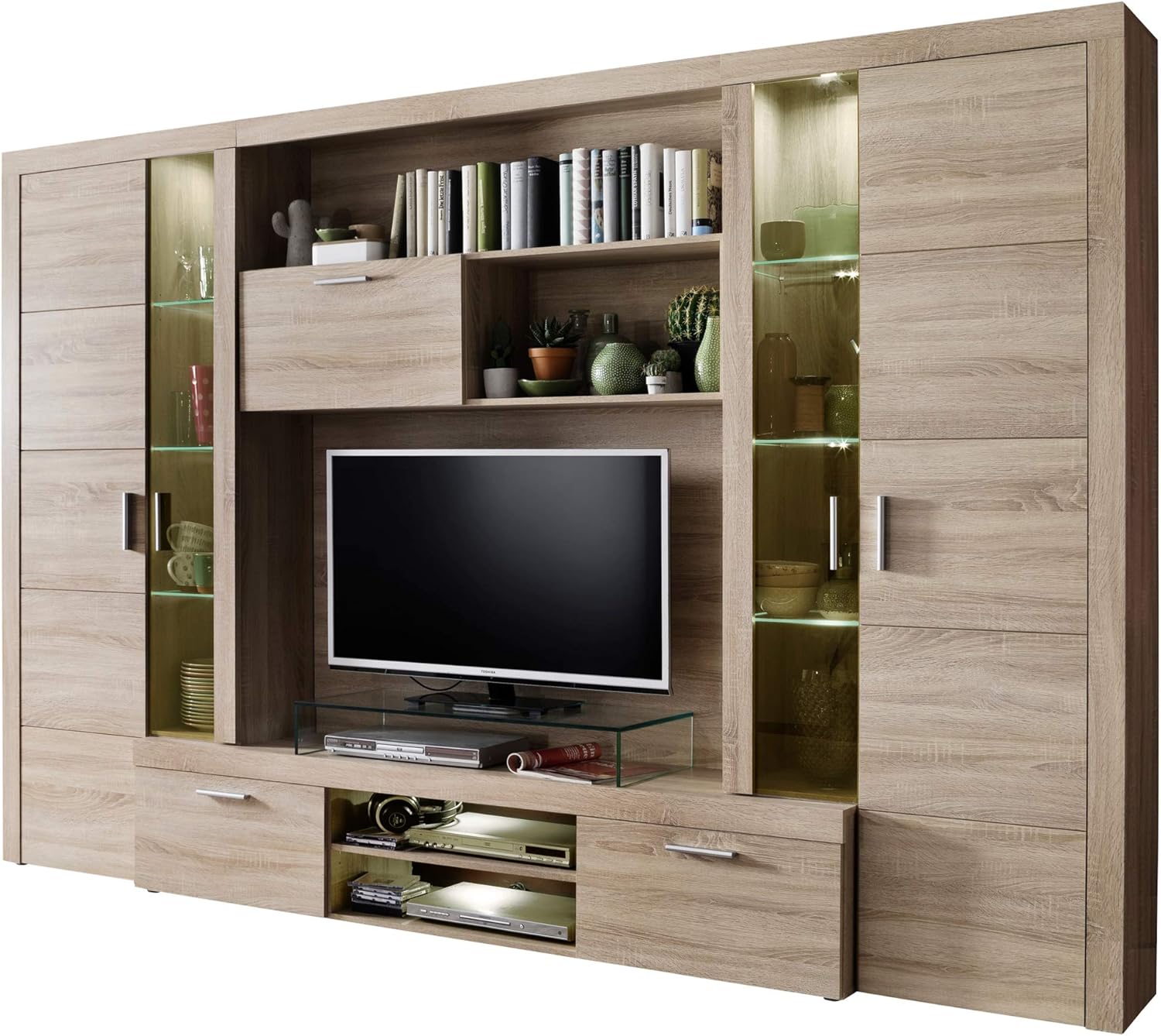 trendteam smart living - Mondeo - Wohnwand - Eiche - Anbauwand mit 4 Türen, 5 offenen Fächern, 3 Klappen und 7 Einlegeböden - (BxHxT) 291 x 197 x 41 cm -viel Stauraum für Ordnung.