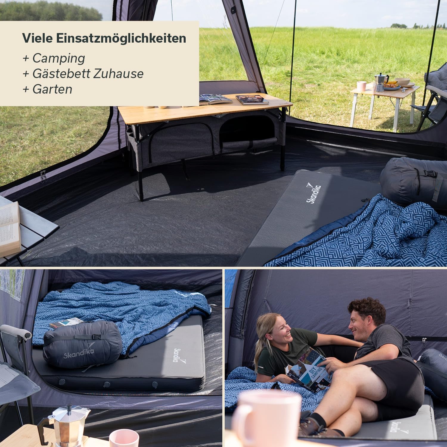 Skandika Premium Easy Isomatte Double 3D | 10 cm dick, selbstaufblasend, leicht, faltbar, selbstfüllender Schaumstoff, Campingunterlage, Gästematratze, Luftmatratze | Camping, Outdoor, Zelt, Auto
