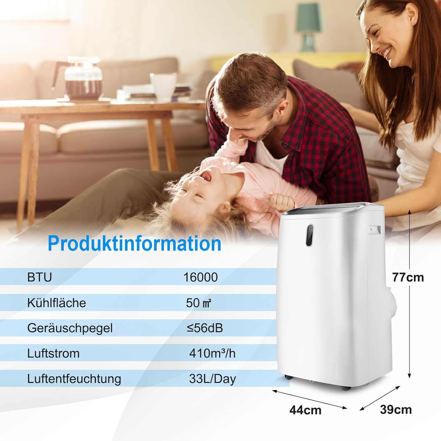 SOARS Klimaanlage mobil, 16000BTU 4,7kW, Kühlen & Heizen & Ventilieren & Entfeuchten, Klimagerät mit Abluftschlauch, Fernbedienung/App, 24H Timer, für Räume bis zu 50m² (16000BTU 4,7kW)