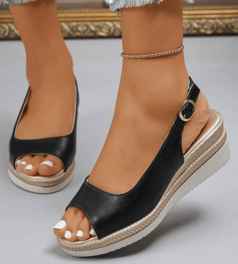 Damen Espadrille Sandalen mit Keilabsatz | Bequeme Slingback Plateau Sandaletten mit Verstellbarer Schnalle und Offener