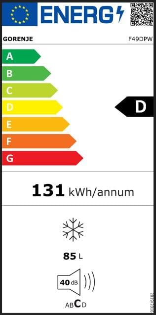 Gorenje F39EPW4 Tischgefrierschrank/Freistehend/Energieeffizienzklasse E / 61 Liter Gesamtvolumen/Türanschlag wechselbar/ 38dB (C) Geräuschpegel/H x B x T: 84,2 x 47,5 x 44,8