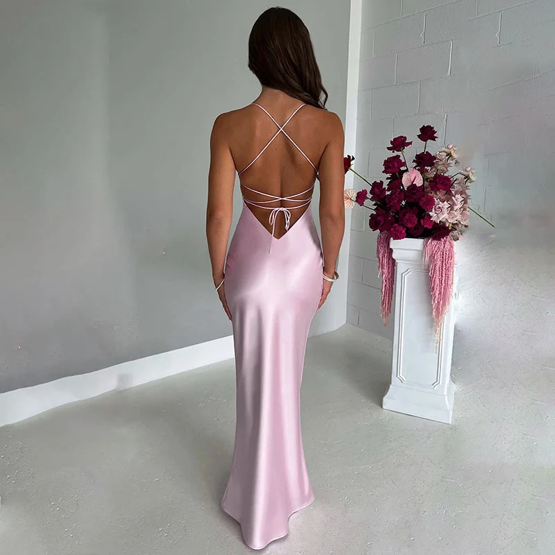 Satin-Maxikleid mit ��berkreuzten Tr?gern f��r Damen