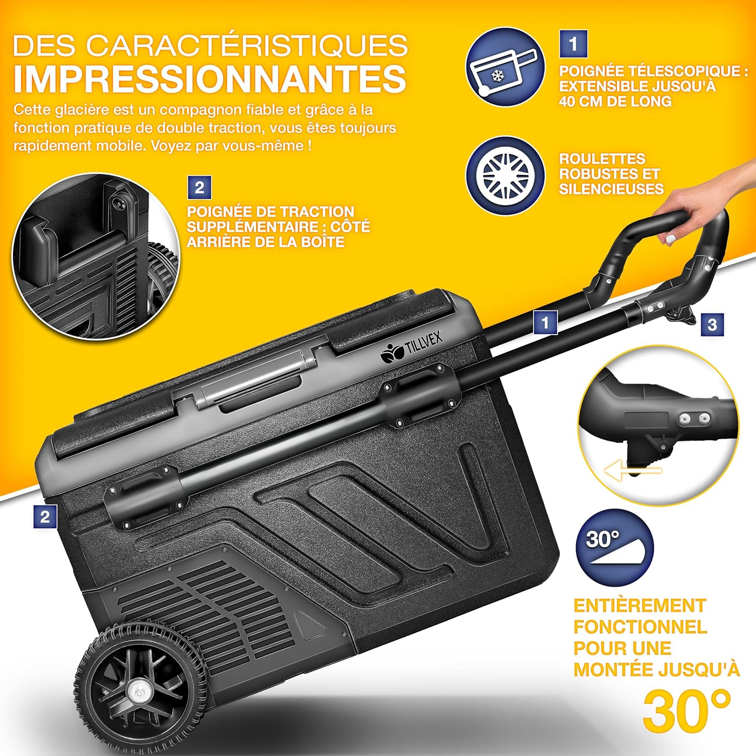 tillvex Glacière à Compresseur | Congélateur Electrique avec Contrôle WiFi-APP, Port USB, 12/24 V 230V | Réfrigérateur jusqu'à -20 °C pour Voiture, Camion, Bateau, Camping-Car, Camping (Gris, 50 L)