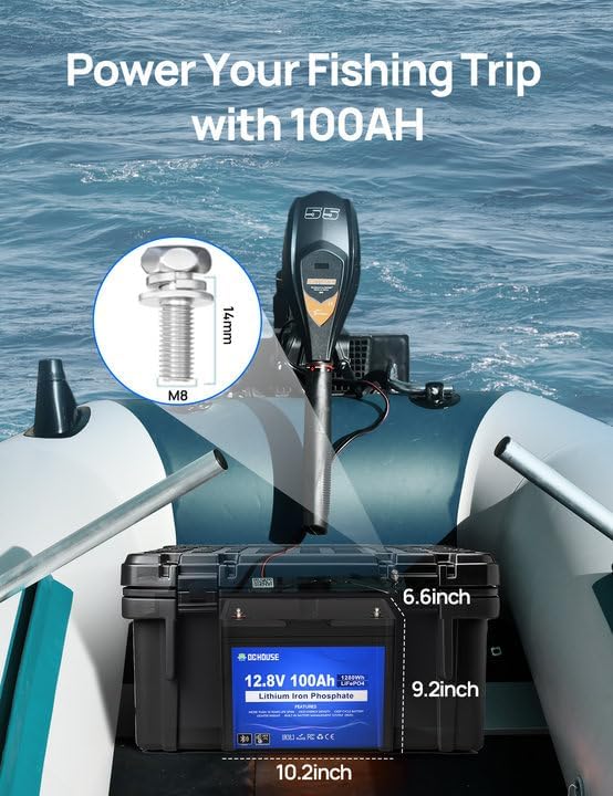 DCHOUSE 12V 100AH LiFePO4 Bluetooth Lithium Batterie,mit 10A Batterie Ladegeräte,100A BMS Niedertemperaturschutz,1280Wh Autobatterie für Trolling-Motor,Wohnmobil,Wohnwagen,Solaranlage