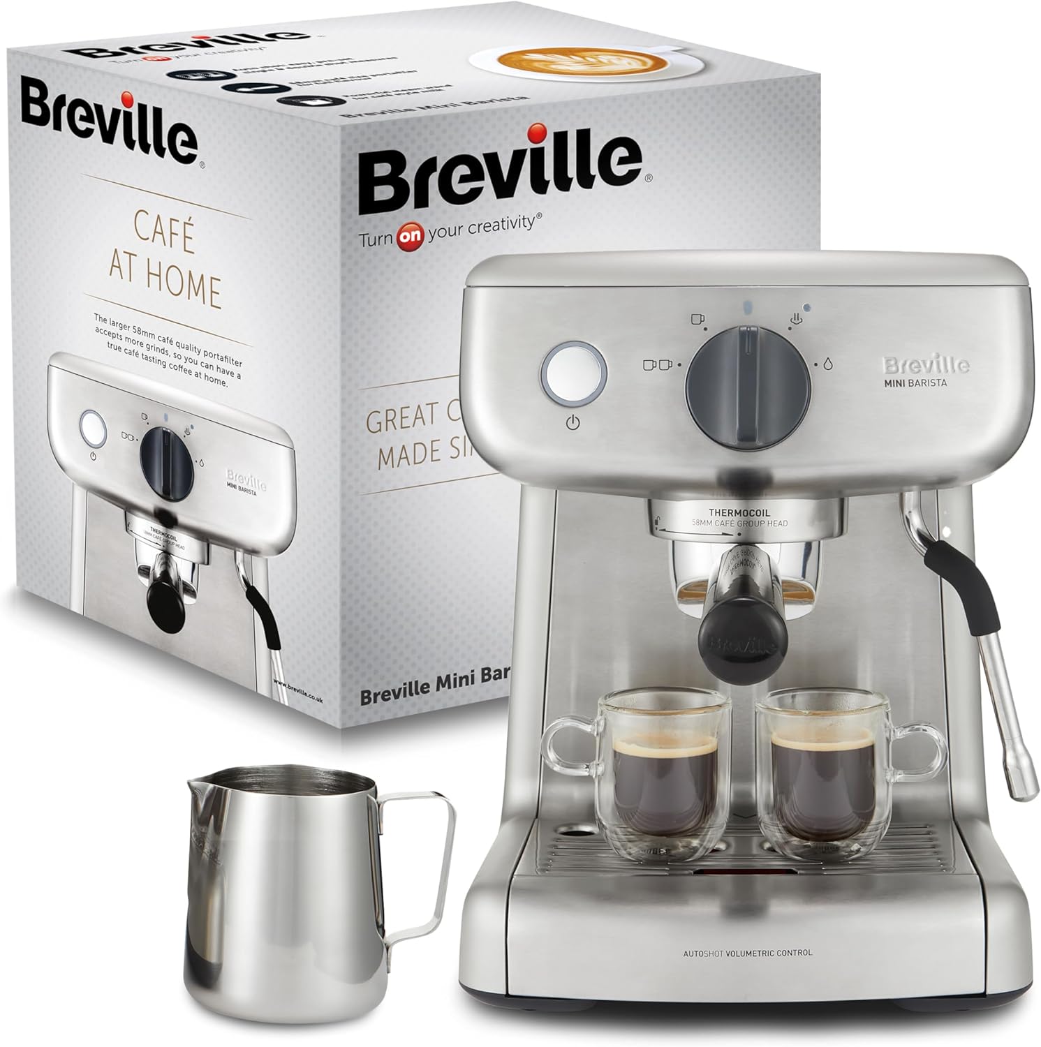 Breville Barista Max Siebträgermaschine | Espressomaschine/Kaffeemaschine mit integriertem Mahlwerk und Milchaufschäumer| 2,8-l-Wasserbehälter | Italienische Pumpe mit 15 Bar | Edelstahl [VCF126X]