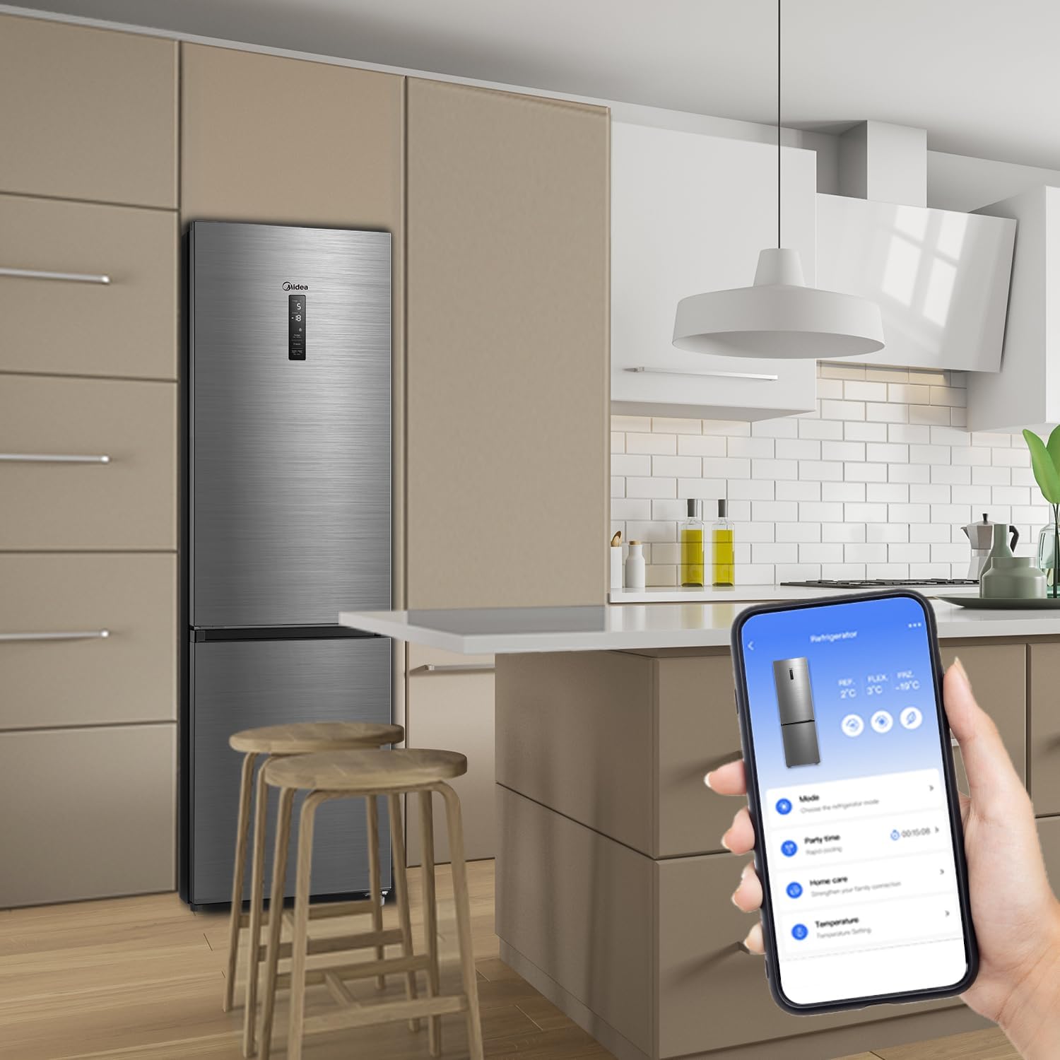Midea MERB276FGE02A Fridge/Freezer Combination, 180 cm Height, NoFrost, Double Control, Super Cooling Function, 219 kWh per Year, Fridge Capacity 199 L, 71 L Freezer Capacity