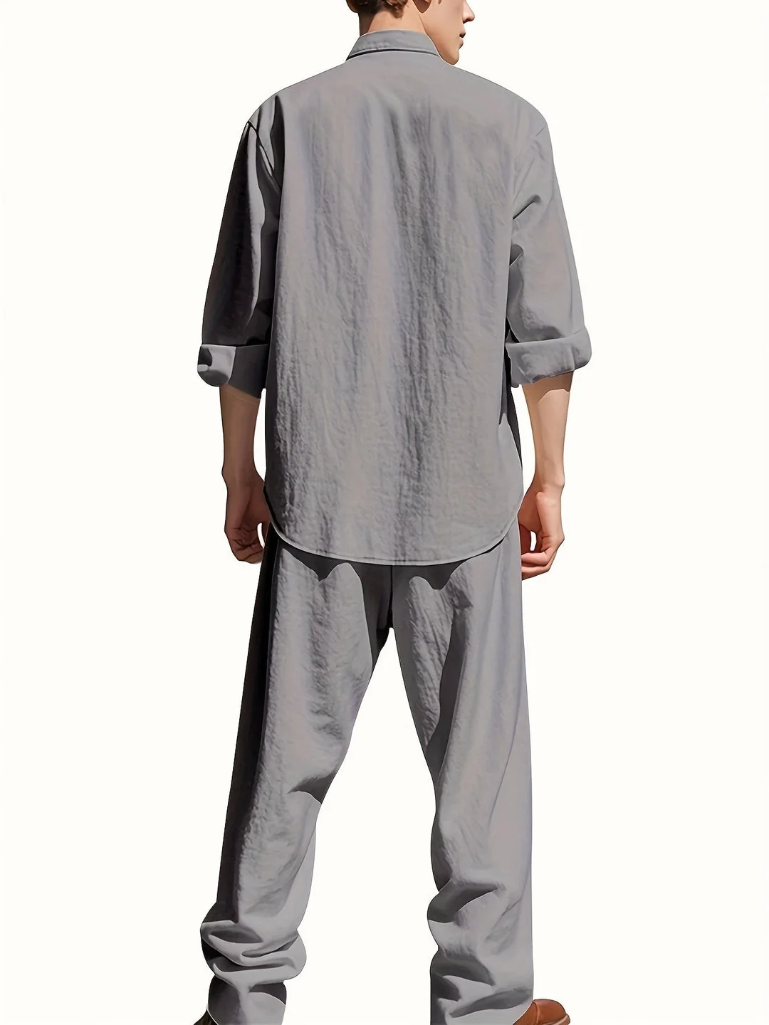 Leinen Set Herren | Luftiges Sommer Set aus atmungsaktivem Leinen mit Stehkragen Hemd und Relaxed Fit Hose f��r den Urlaub