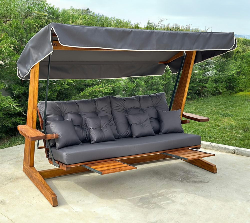 WESTMANN Hollywoodschaukel Luna 2600 | 260x139x195 cm Grau | Holzschaukel für bis zu 4 Personen inklusive Sonnenschutz