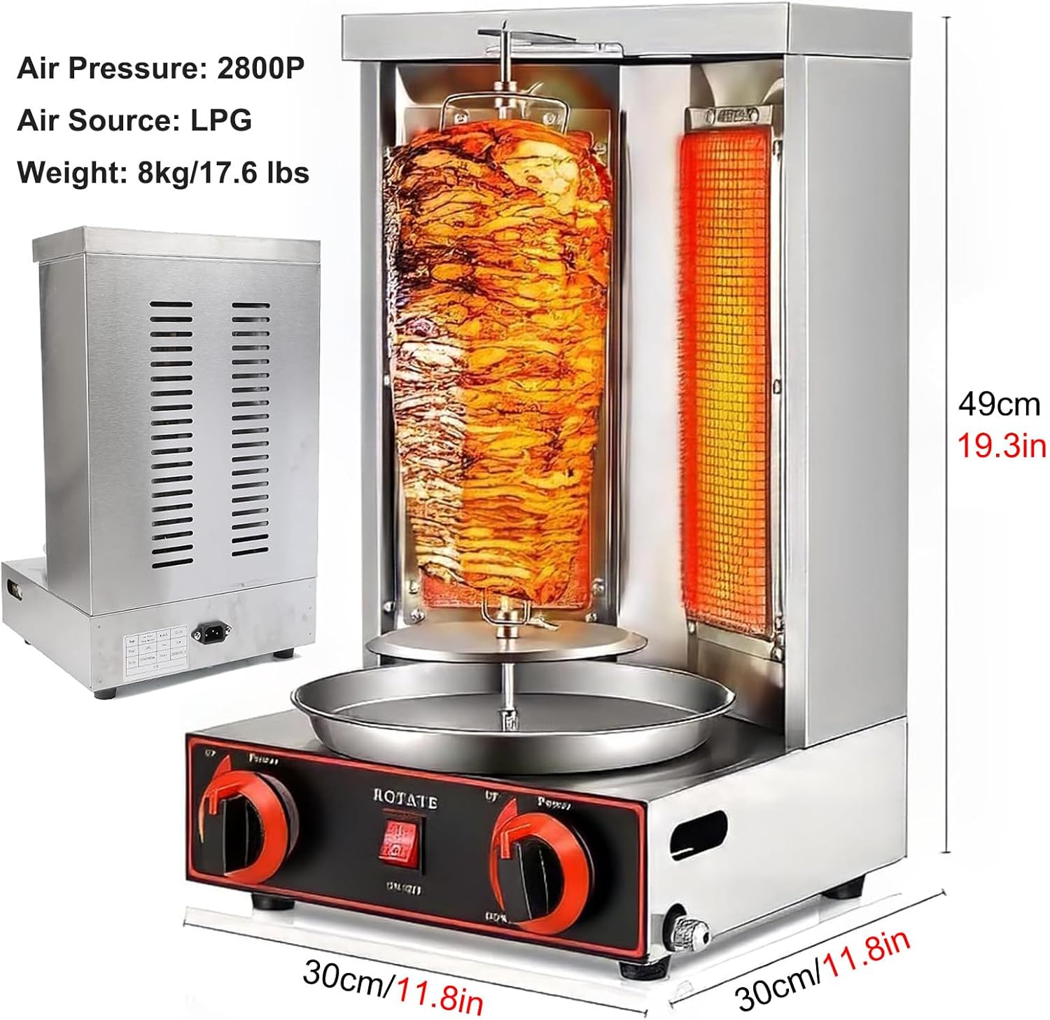 Gasgrillmaschine, Döner-Kebab-Maschine mit 2 Brennern, Fleischbratmaschine für den gewerblichen und privaten Gebrauch, Vertikaler Hähnchendrehspieß