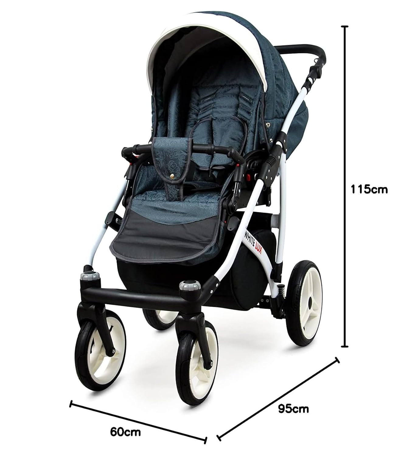 BabyLux® Bambimo Kinderwagen Set 3 in 1 - White Lux - incl. Babywanne, Buggy Sportsitz, Auto-Babyschale - Autositz - Kinderwagenset - Kombikinderwagen mit Wickeltasche, Regenschutz usw.