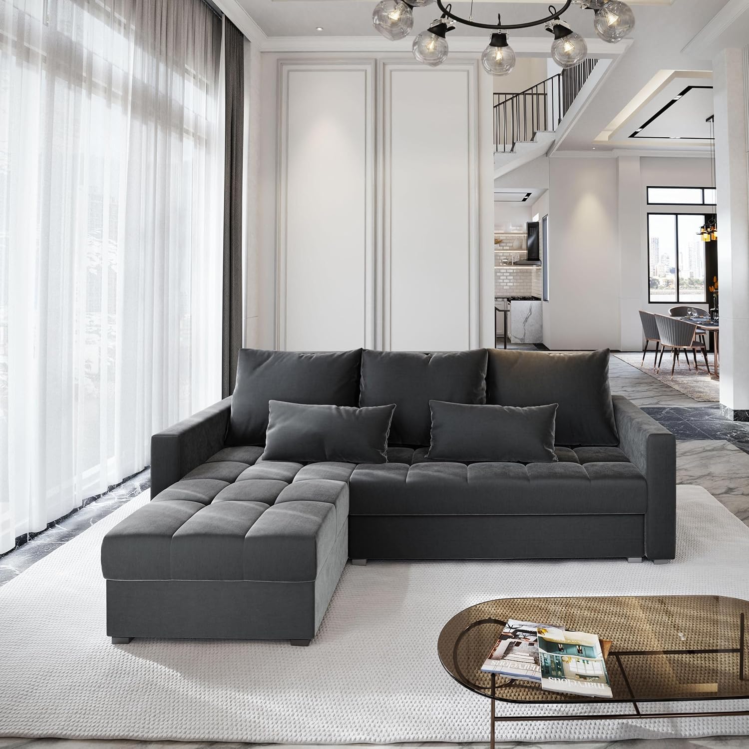 Masseno Ecksofa KOS PIK mit Schlaffunktion L-Form, Sofa mit Bettkasten, Wohnzimmersofa, Couch, Soffa, Bettsofa, Couchgarnitur- Grau, Paros 06
