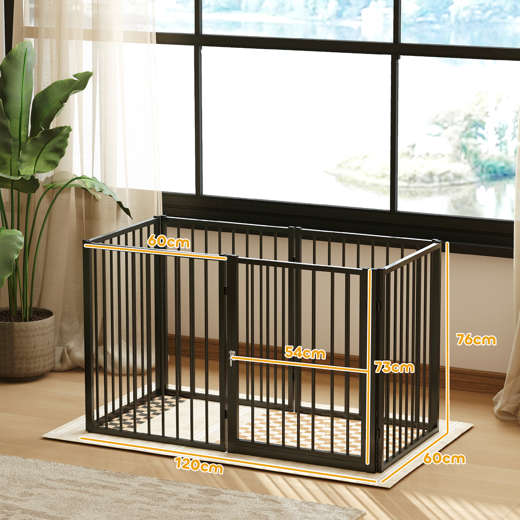 Puppyren, Hondenren, Puppy Omheining, 6 Panelen met Deur, Opvouwbaar en Draagbaar Hondenhek, Staal, Zwart