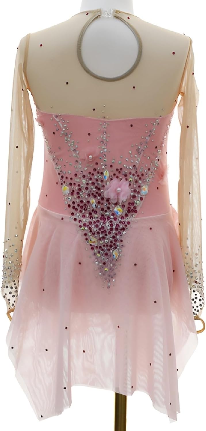 Eiskunstlaufkleid for Mädchen, elastischer Tanzwettkampf-Einteiler, Eislauf-Outfit mit Strasssteinen