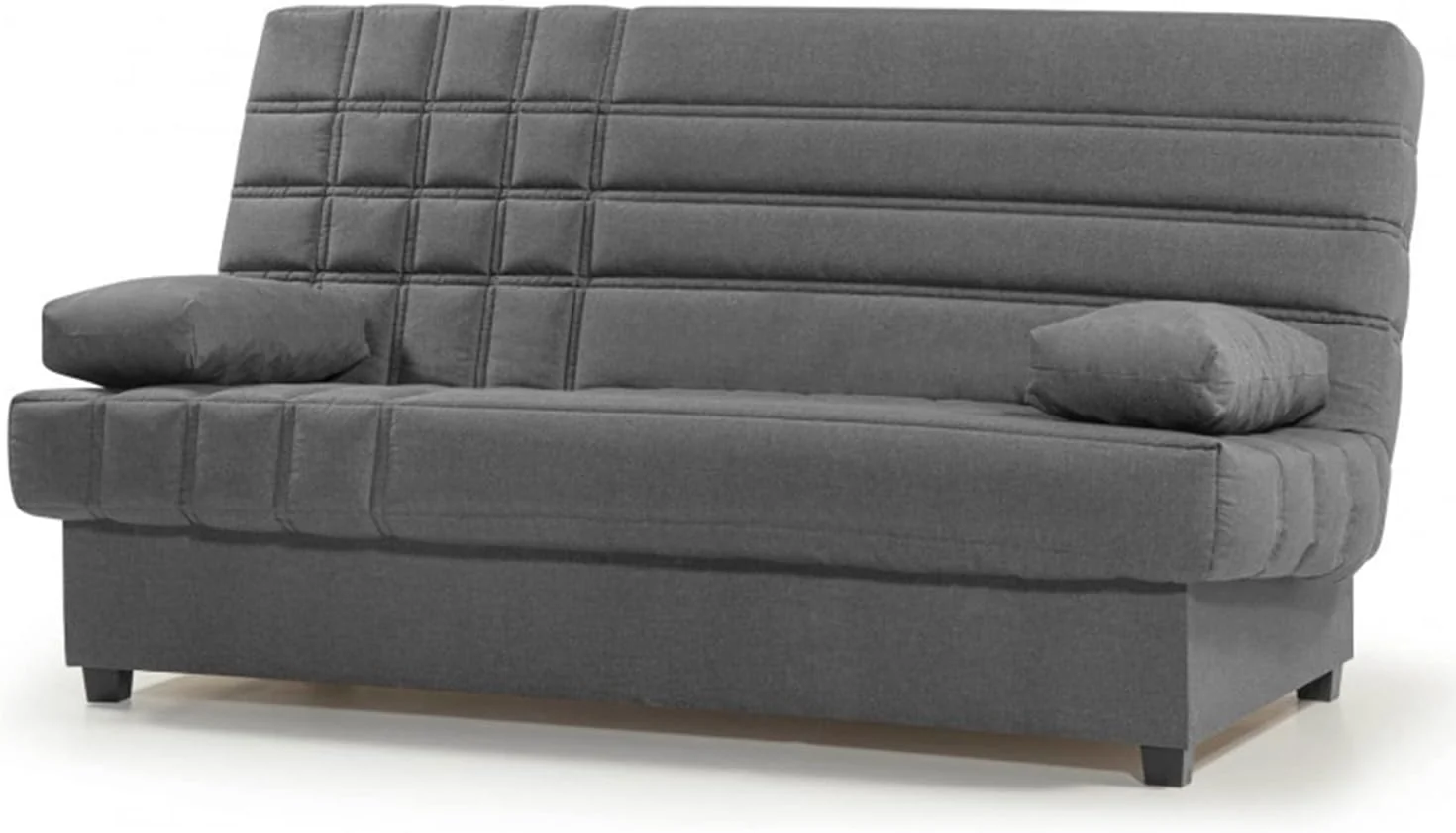 SHIITO - Sofá Cama de 3 Plazas con Arcón Interior - 100 x 193 x 100 cm - Modelo Romeo - con Apertura Clic-Clac - Incluye 2 Cojines - Color Gris Oscuro