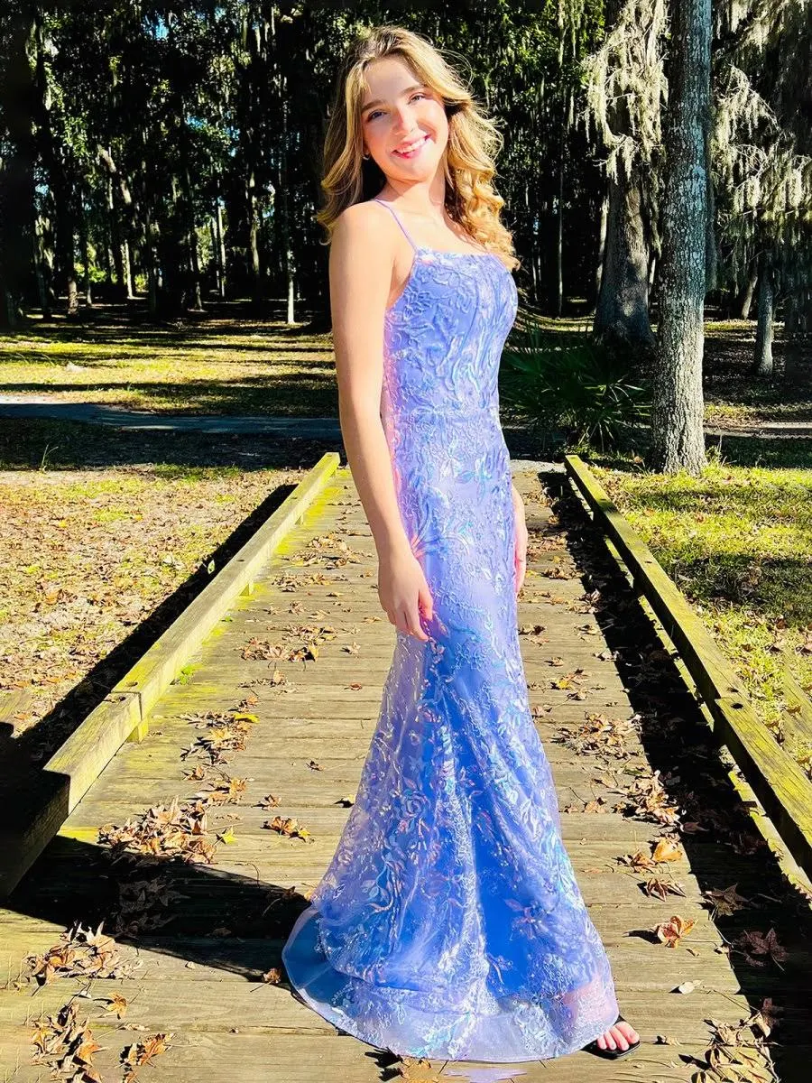 Sylvia Lilac Mermaid Scoop Lace Prom Dress with Lace-up Open back