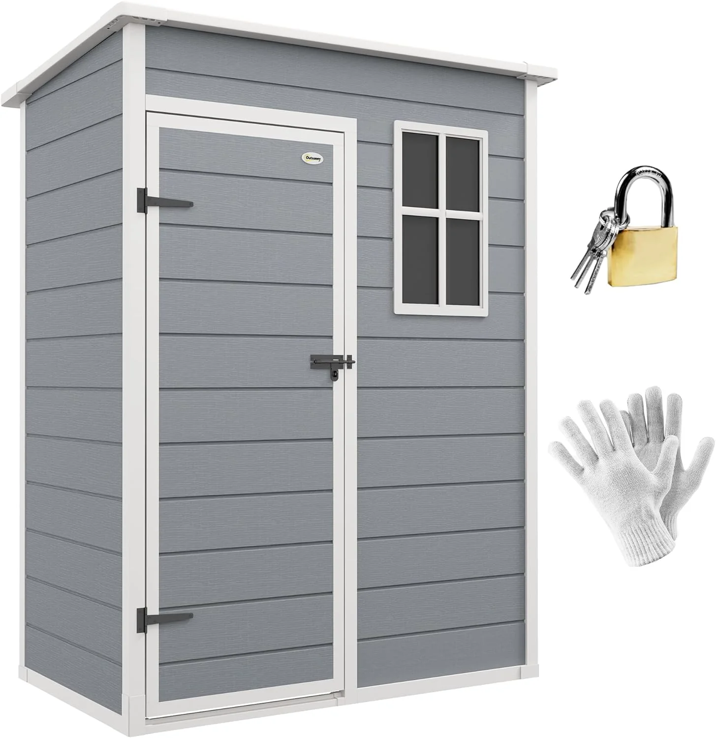 Outsunny Caseta de Jardín Exterior, 1,14 m², 151x92x193 cm, Cobertizo de Jardín Exterior con Suelo, Puerta Corredera, Ventana y Techo Inclinado, para Almacenamiento de Herramientas, Gris