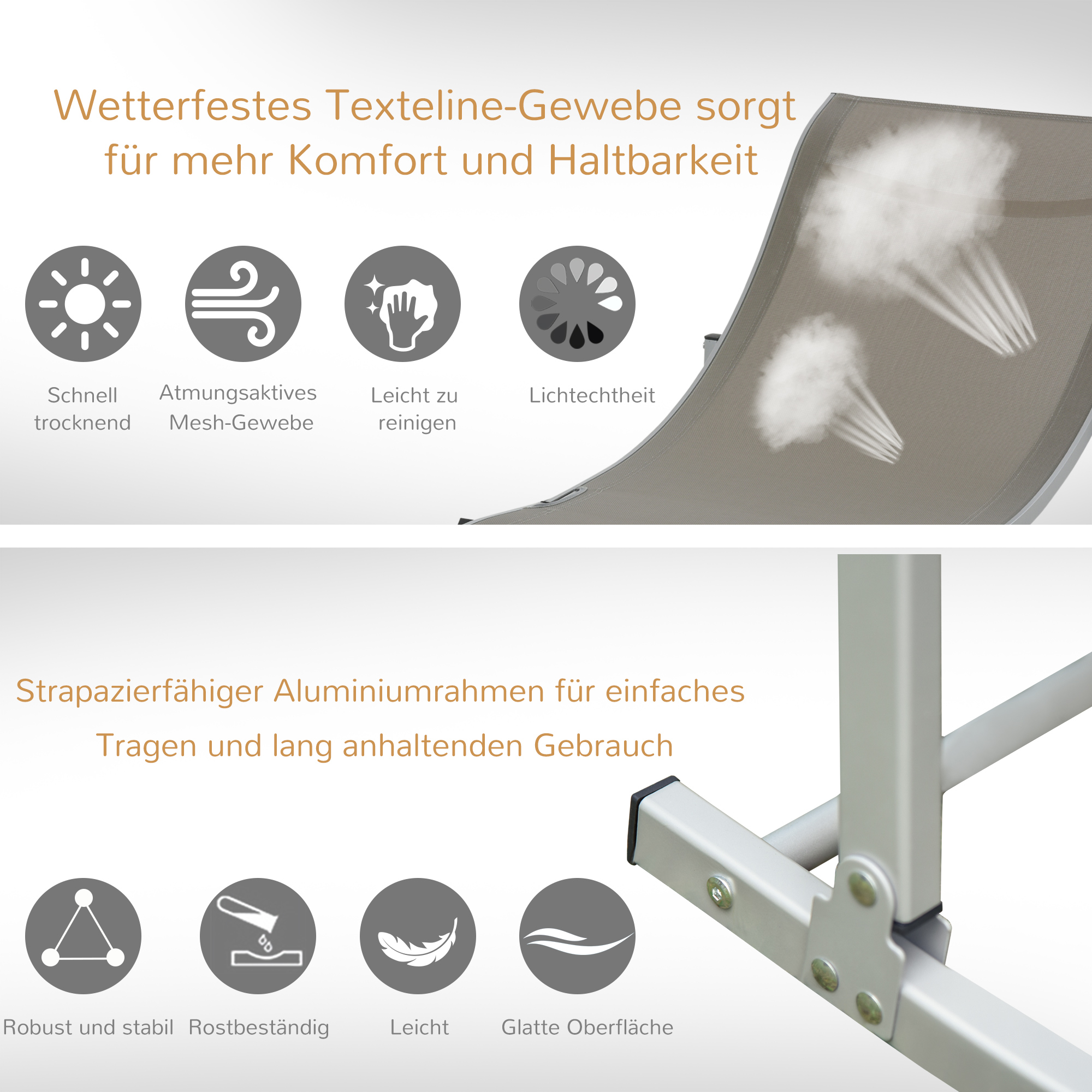 Set van 2 tuinstoelen ligstoel stoffen ligstoel relaxstoel ergonomisch aluminium Texteline