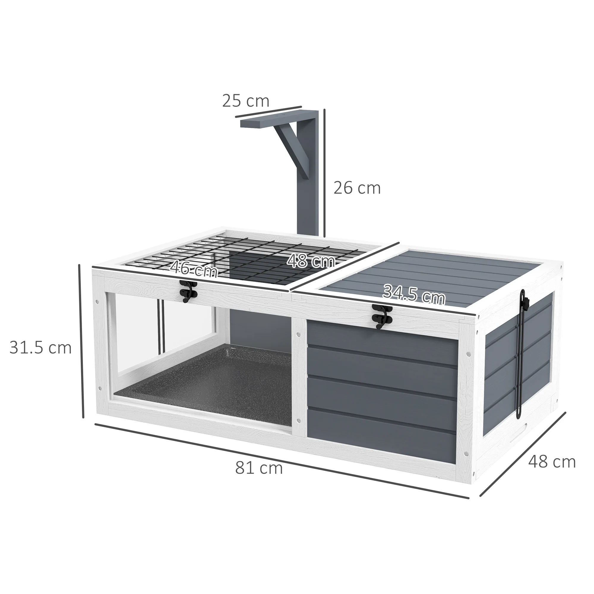 2025 PawHut Schildpaddenhuis, Schildpaddentafel van hout met houten lampenhouder, grijs