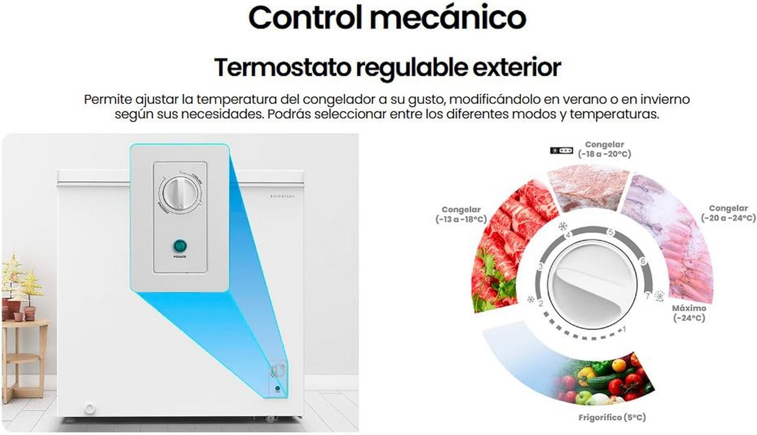 Congelador Horizontal Infiniton CH-A142B, 140L, Sistema Cíclico, Función Súper Congelación, Control Electrónico, Clase Energética F, Blanco