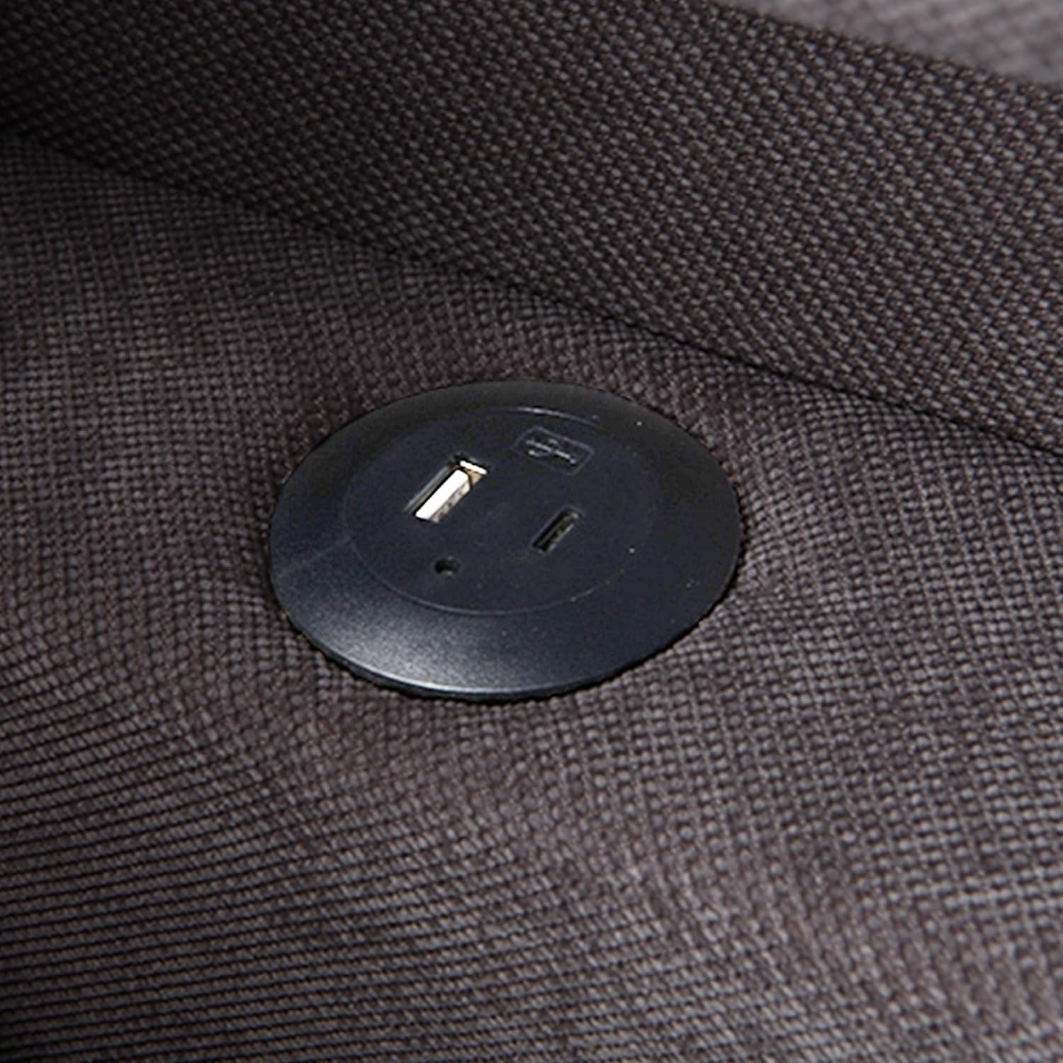 Polsterbett Schlafsofa 3 in 1 Multifunktions-Schlafsofa, Leinenstoffsofa mit Verstellbarer Rückenlehne, Die Armlehne verfügt über LED-Lichtleisten und USB-/Typ-C-Anschlüsse (Dunkelgrau)