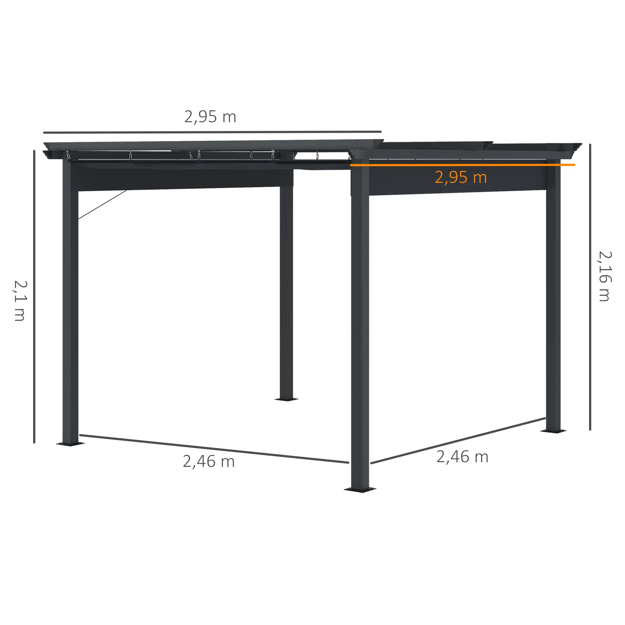 Outsunny Pergola 2,95x2,95 m mit Schiebedach Grau