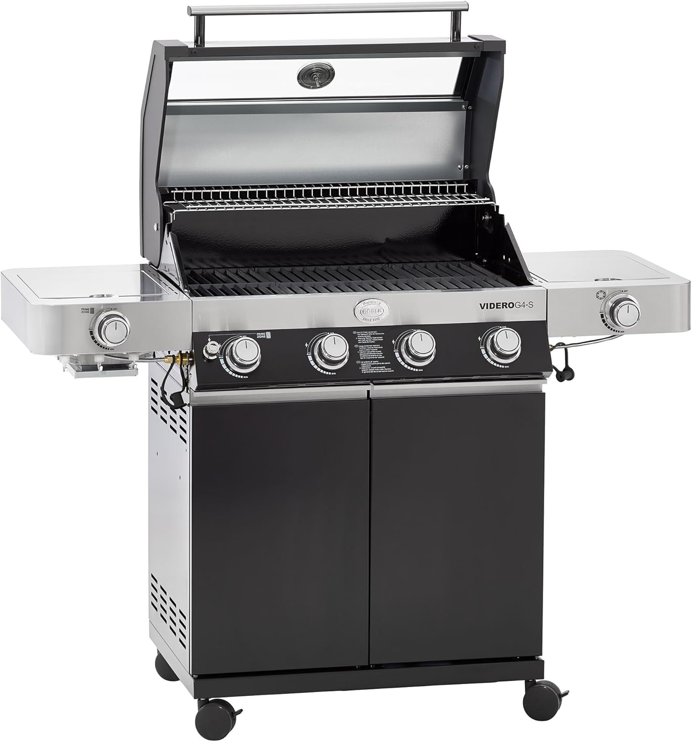RÖSLE Elektrogrill BBQ-Portable Videro E2-P, tragbarer Tischgrill mit 2 Brennern, Warmhalterost und Deckel mit Glaseinsatz, pulverbeschichteter Stahl, schwarz/silbern