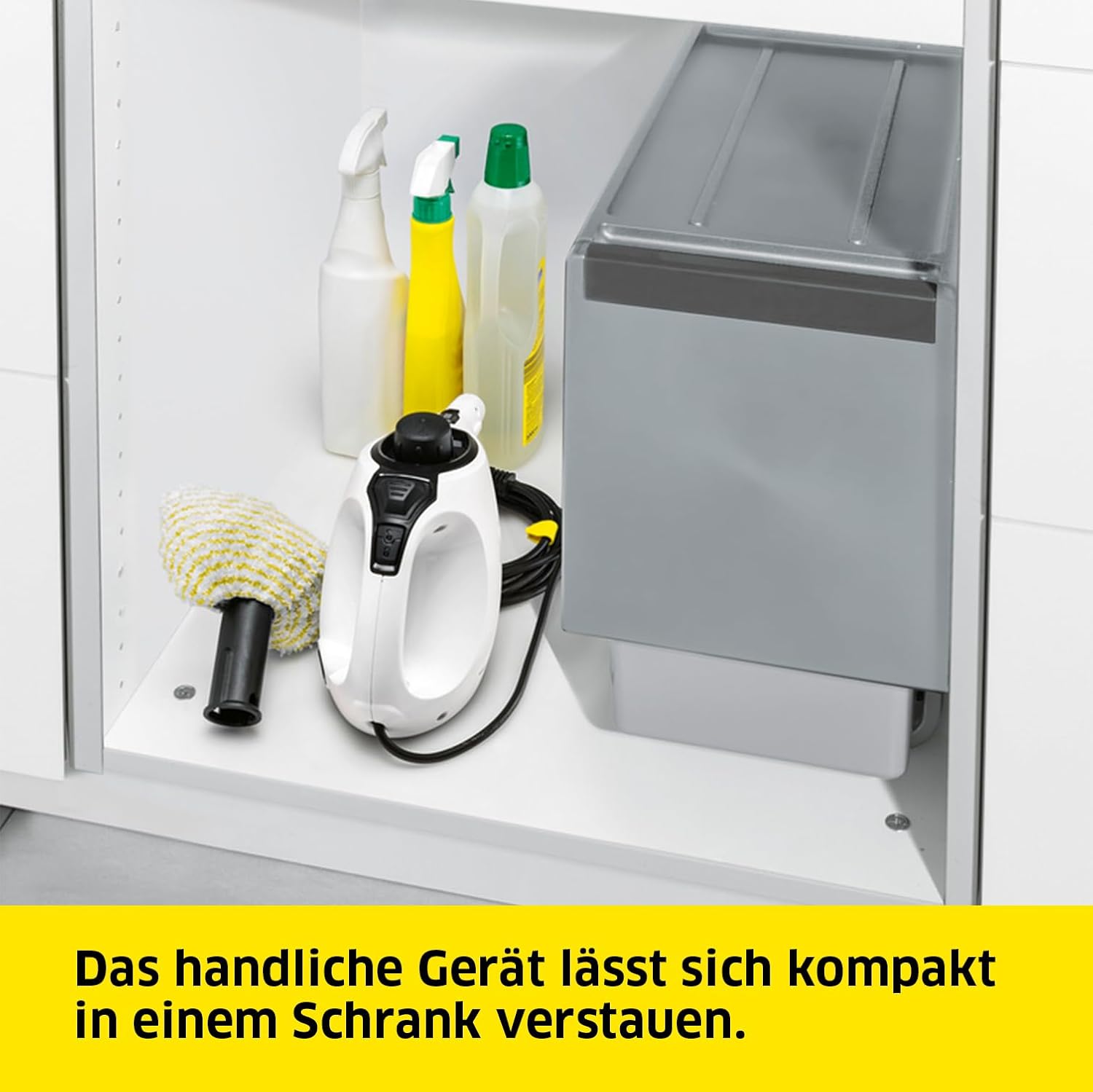 Krcher Dampfreiniger SC 1, Dampfdruck: 3 bar, Aufheizzeit: 3 min., Leistung: 1.200 W, Flchenleistung: 20 m, Tank: 200 ml, mit Hand-, Punktstrahl- und Powerdüse, Mikrofaser-berzug und Rundbürste