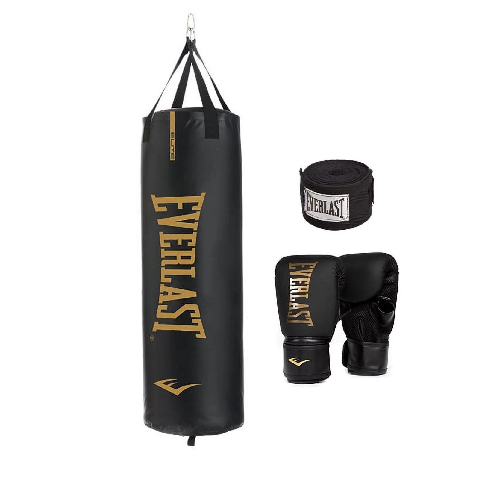 Everlast Durable Heavy Punching Bag with Handwrap and Elite Cardio Gloves, Black