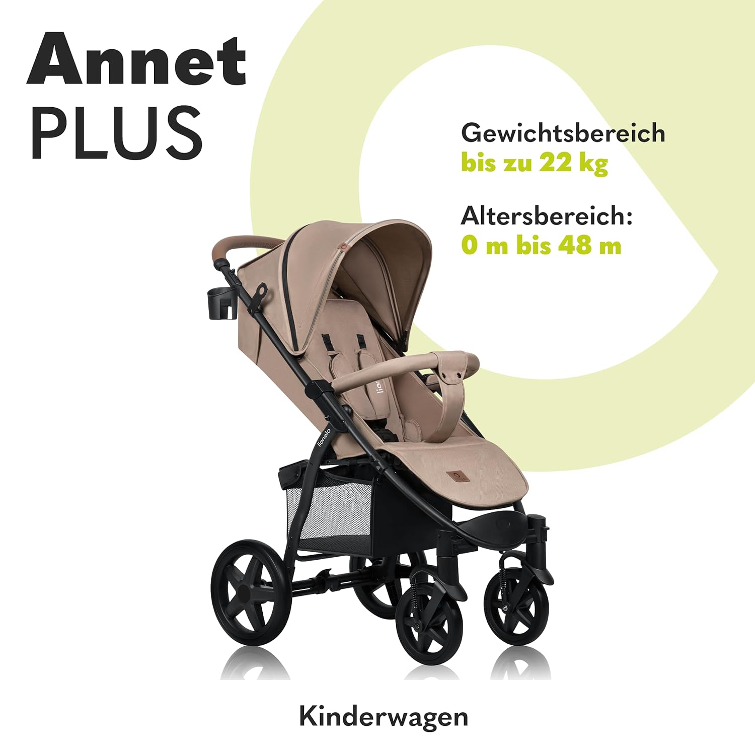 LIONELO Annet Plus Buggy bis 22 kg mit Liegefunktion, Kinderwagen klein zusammenklappbar mit Zubehör, Eva-Schaum-Räder, Moskitonetz, Fußdecke Getränkehalter, Korb